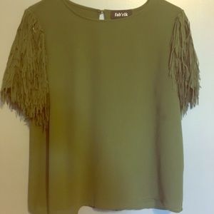 Dark Green Fringe sleeve  Shirt